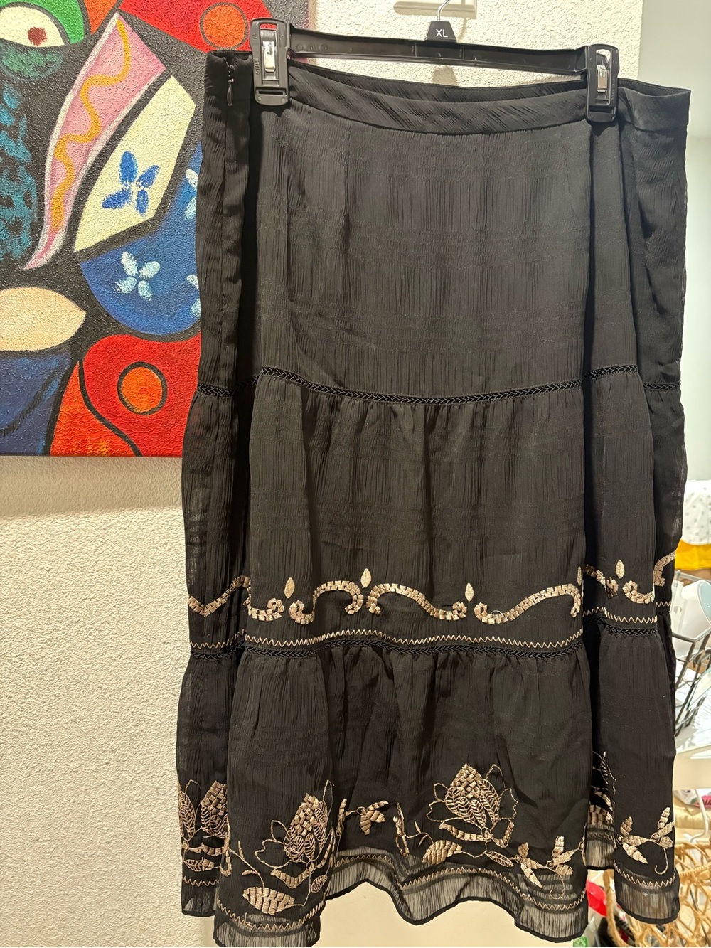 Ann Taylor loft Black Tiered Embroidered Skirt  size 12